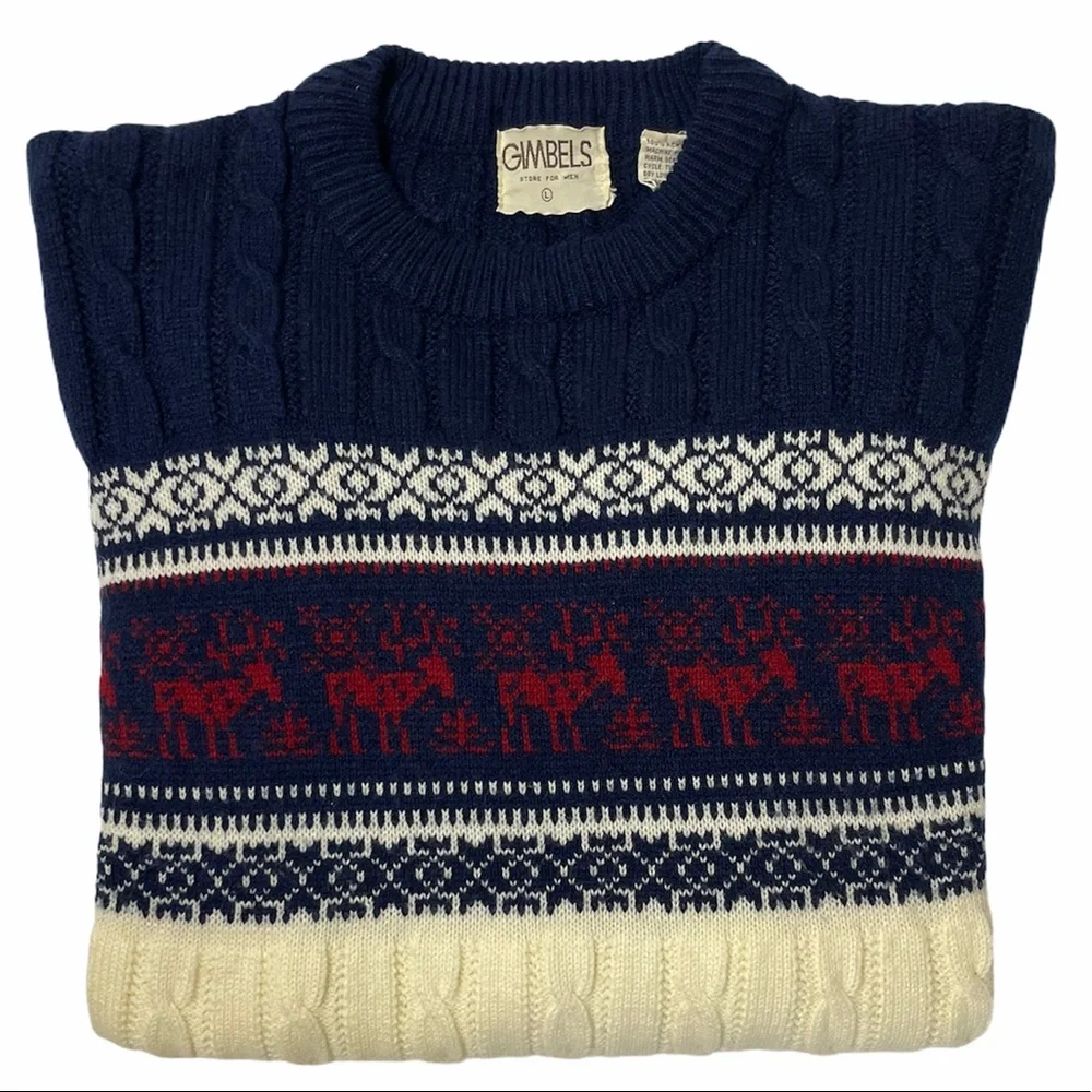 Rare Vintage Sweater Nordic Fair Isle Chunky Knit Winter Christmas Ski Crewneck